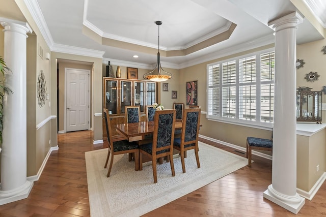 9 Aztec Ct, South Barrington, IL 60010 - dining area featuring decorative columns, plenty of natural light, wood-type flooring, and crown molding