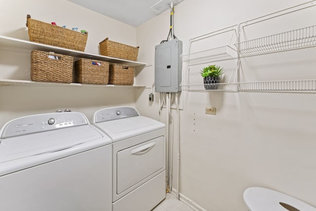 216 Hickory Ct, Northbrook, IL 60062 - laundry area with separate washer and dryer, electric panel, and light tile patterned floors