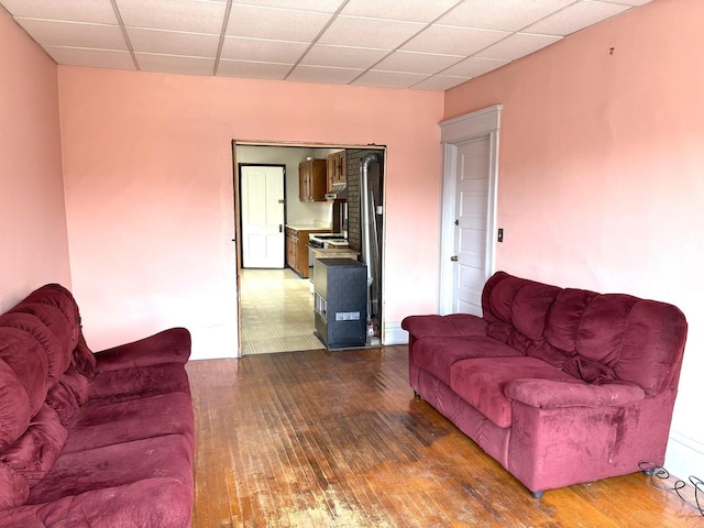 2838 S Keeley St, Chicago, IL 60608 - living area with hardwood / wood-style floors and a paneled ceiling