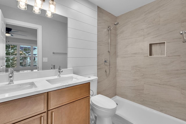 24642 George Washington Dr, Plainfield, IL 60544 - full bath featuring double vanity, tiled shower, and a ceiling fan