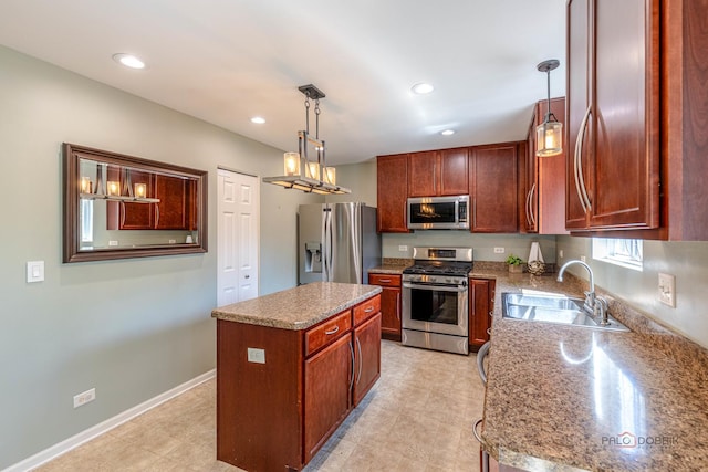 843 Brahms Rd, Volo, IL 60073 - kitchen with stainless steel appliances, a center island, decorative light fixtures, and recessed lighting