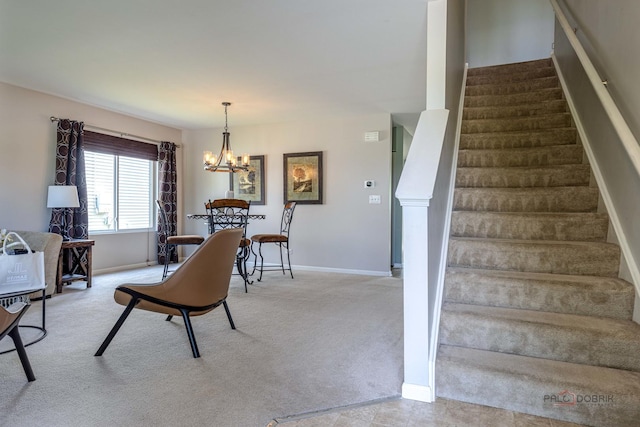 843 Brahms Rd, Volo, IL 60073 - stairway with a chandelier and carpet flooring