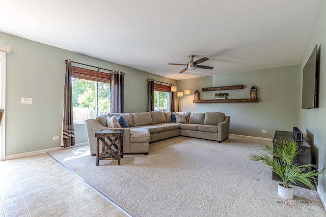 843 Brahms Rd, Volo, IL 60073 - living room featuring ceiling fan and light colored carpet