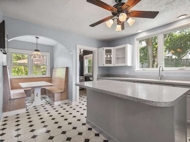 1639 Arlington Ave, Rockford, IL 61107 - kitchen featuring light floors, light countertops, plenty of natural light, white cabinetry, and a textured ceiling
