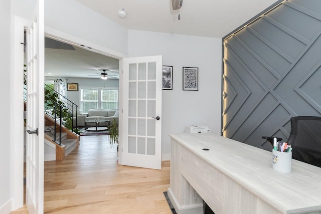 207 Eldon Dr, Downs, IL 61736 - home office with ceiling fan and light wood-style flooring