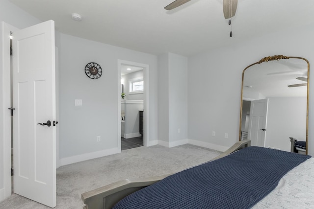 207 Eldon Dr, Downs, IL 61736 - bedroom featuring carpet floors, ensuite bathroom, and a ceiling fan