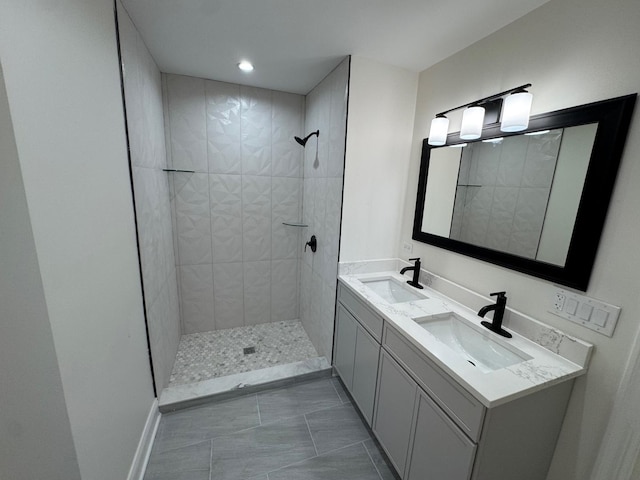 3512 Woodside Ave, Brookfield, IL 60513 - bathroom with double vanity, tiled shower, and recessed lighting