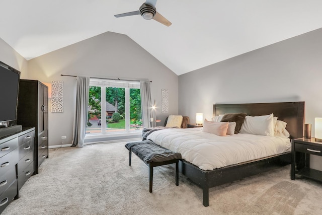 7509 Bittersweet Dr, Gurnee, IL 60031 - bedroom with light carpet, a ceiling fan, and high vaulted ceiling