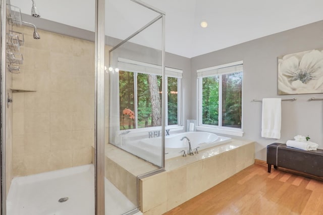 7509 Bittersweet Dr, Gurnee, IL 60031 - full bath with a garden tub, a stall shower, and wood finished floors