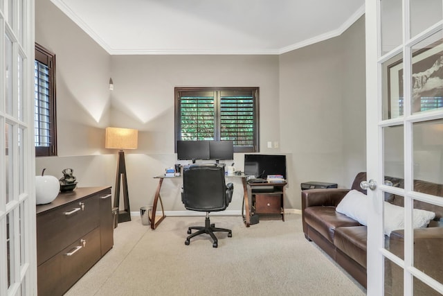 7509 Bittersweet Dr, Gurnee, IL 60031 - carpeted office featuring french doors, ornamental molding, and plenty of natural light