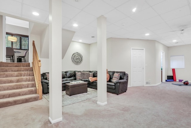 7509 Bittersweet Dr, Gurnee, IL 60031 - below grade area featuring carpet flooring, stairs, a paneled ceiling, and recessed lighting