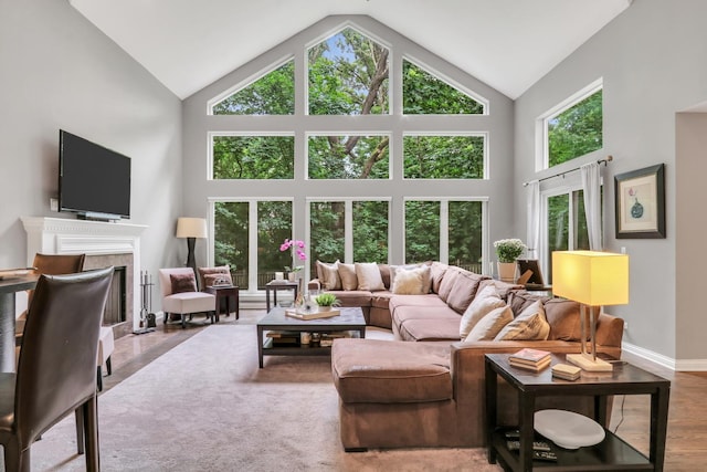 7509 Bittersweet Dr, Gurnee, IL 60031 - living room with high vaulted ceiling and a fireplace