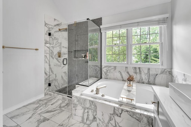 2011 Gleneagle Dr, Plainfield, IL 60586 - full bath featuring a marble finish shower, a garden tub, and marble finish floors