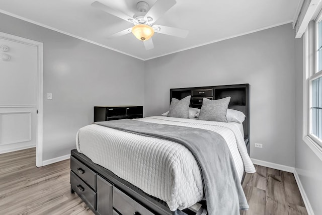 2011 Gleneagle Dr, Plainfield, IL 60586 - bedroom featuring multiple windows, light wood-style floors, ornamental molding, and a ceiling fan