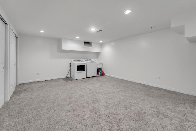 2011 Gleneagle Dr, Plainfield, IL 60586 - unfurnished living room featuring washer and clothes dryer, recessed lighting, and carpet floors