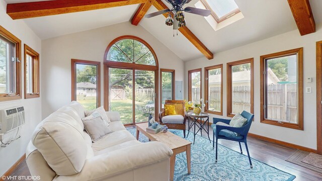 265 N Shaddle Ave, Mundelein, IL 60060 - living area featuring wood finished floors, a skylight, and a ceiling fan