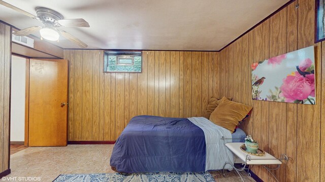 265 N Shaddle Ave, Mundelein, IL 60060 - bedroom featuring wood walls and a ceiling fan
