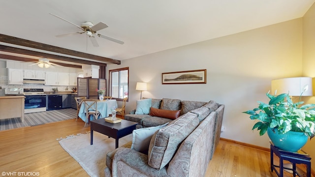 265 N Shaddle Ave, Mundelein, IL 60060 - living area featuring light wood-type flooring, a ceiling fan, and beam ceiling