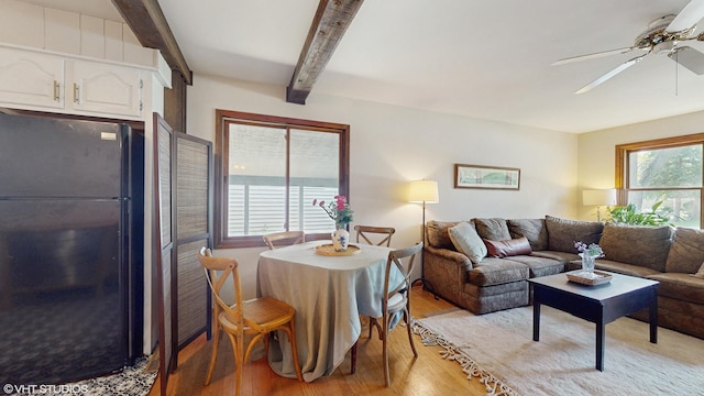 265 N Shaddle Ave, Mundelein, IL 60060 - living area with light wood finished floors, ceiling fan, and beam ceiling