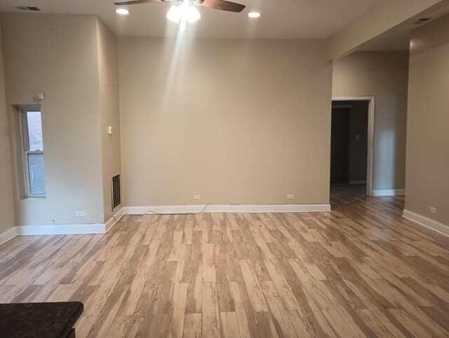 2236 W Monroe St, Chicago, IL 60612 - unfurnished room featuring ceiling fan, light wood-style flooring, and recessed lighting