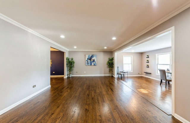 536 S Echo Ln, Palatine, IL 60067 - living room featuring recessed lighting, dark wood-type flooring, and ornamental molding