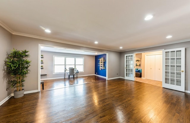 536 S Echo Ln, Palatine, IL 60067 - unfurnished living room featuring french doors, ornamental molding, wood finished floors, and recessed lighting