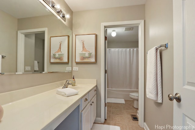 10174 Hopkins St, Huntley, IL 60142 - bathroom with vanity, tile patterned floors, and shower / bath combo with shower curtain