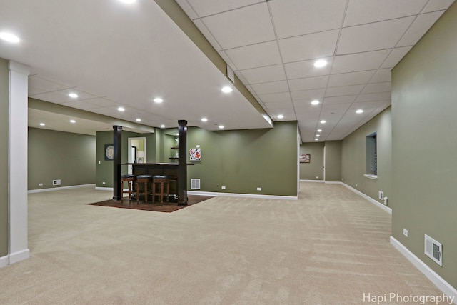 10174 Hopkins St, Huntley, IL 60142 - finished below grade area with carpet, bar area, and recessed lighting