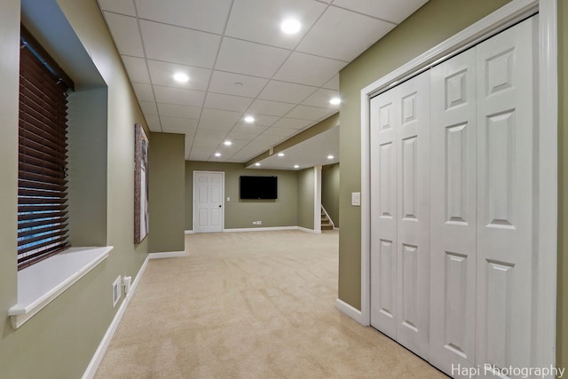 10174 Hopkins St, Huntley, IL 60142 - corridor featuring carpet flooring, stairs, recessed lighting, and a drop ceiling