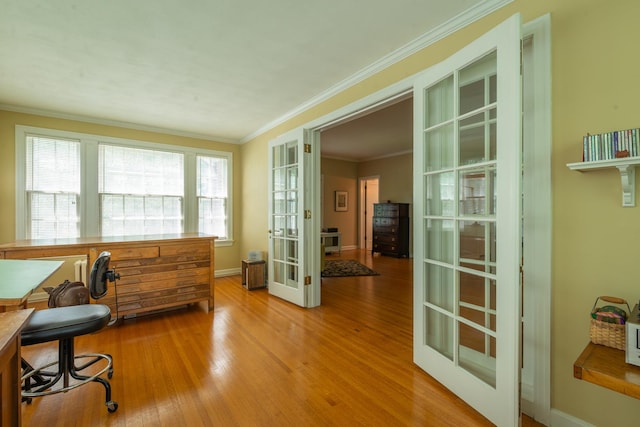 1286 W Stephenson St, Freeport, IL 61032 - office area featuring french doors, wood finished floors, and crown molding