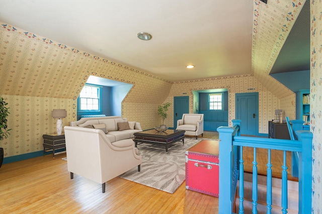 1286 W Stephenson St, Freeport, IL 61032 - living room featuring wallpapered walls, wood finished floors, and recessed lighting