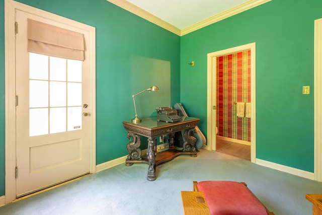 1286 W Stephenson St, Freeport, IL 61032 - doorway to outside with carpet, ornamental molding, and healthy amount of natural light