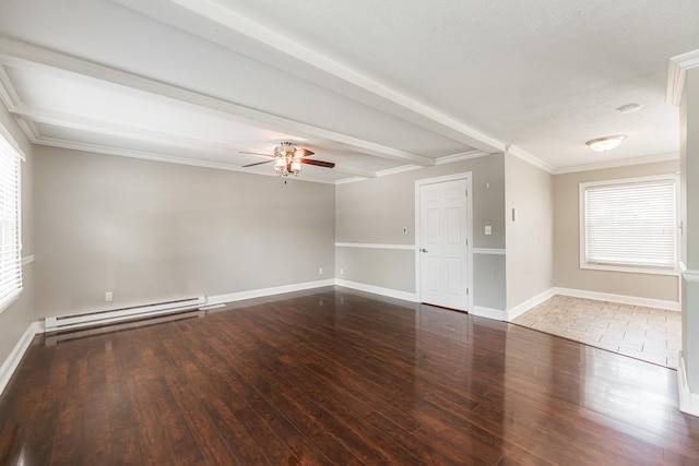 1614 E Dresser Rd, Dekalb, IL 60115 - unfurnished room with a baseboard radiator, healthy amount of natural light, wood finished floors, ornamental molding, and a textured ceiling