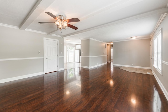 1614 E Dresser Rd, Dekalb, IL 60115 - spare room with wood-type flooring, ceiling fan, crown molding, and beamed ceiling