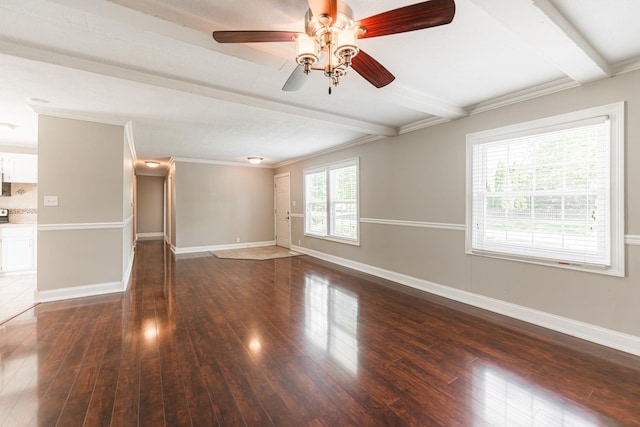 1614 E Dresser Rd, Dekalb, IL 60115 - empty room featuring hardwood / wood-style flooring, beam ceiling, a ceiling fan, and crown molding