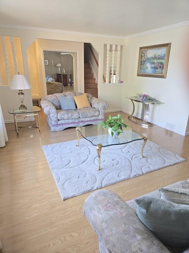 2029 171st Pl, South Holland, IL 60473 - living area featuring ornamental molding, wood finished floors, and stairs