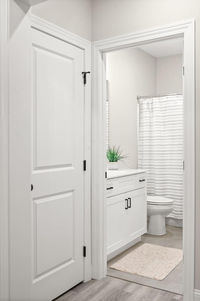 2621 Shale Rd, Normal, IL 61761 - bathroom featuring vanity, wood finished floors, and a shower with shower curtain