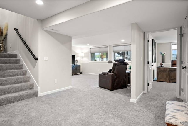 2621 Shale Rd, Normal, IL 61761 - carpeted living room featuring stairs and recessed lighting