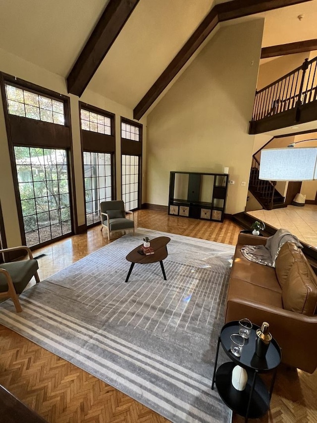 16612 S Catawba Rd, Homer Glen, IL 60491 - living room featuring high vaulted ceiling and beamed ceiling