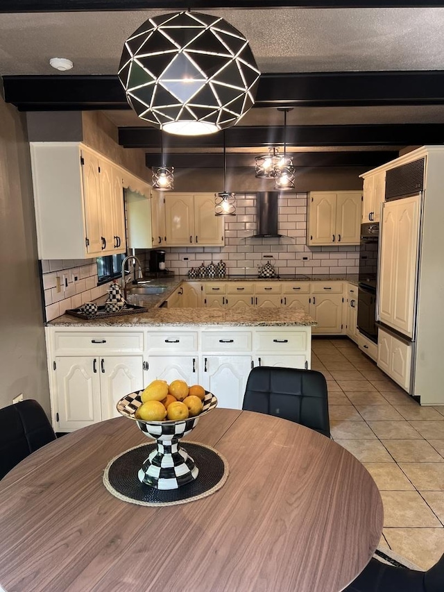 16612 S Catawba Rd, Homer Glen, IL 60491 - kitchen featuring light tile patterned floors, tasteful backsplash, black appliances, extractor fan, and a textured ceiling