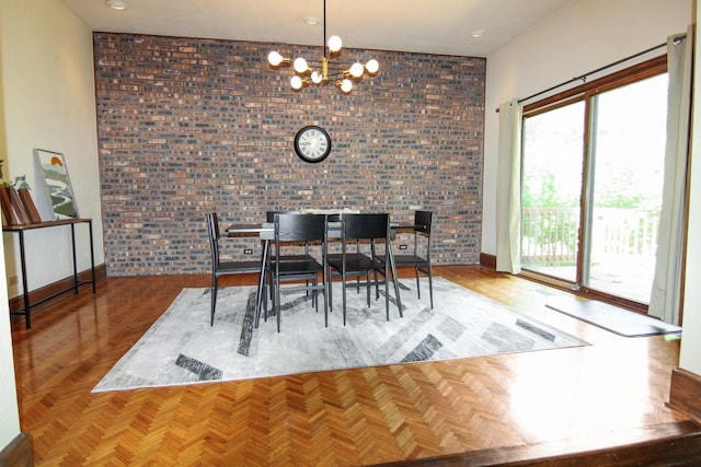 16612 S Catawba Rd, Homer Glen, IL 60491 - dining room with brick wall and a chandelier
