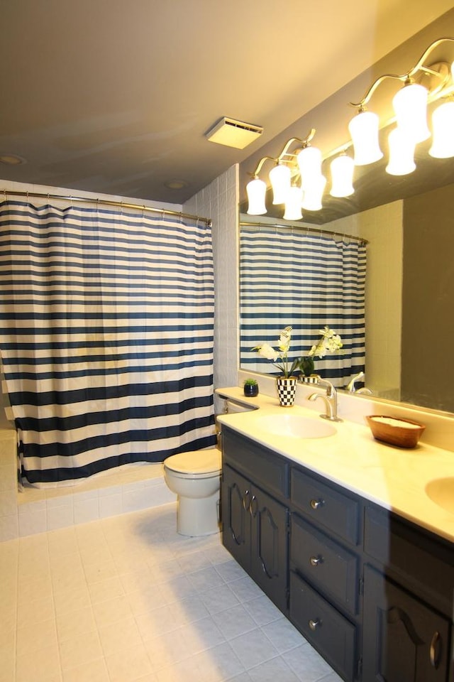 16612 S Catawba Rd, Homer Glen, IL 60491 - bathroom with double vanity, tile patterned flooring, a chandelier, and a shower with shower curtain