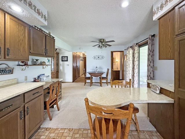 610 S 2nd Ave, Forreston, IL 61030 - kitchen with light countertops, a ceiling fan, and a textured ceiling