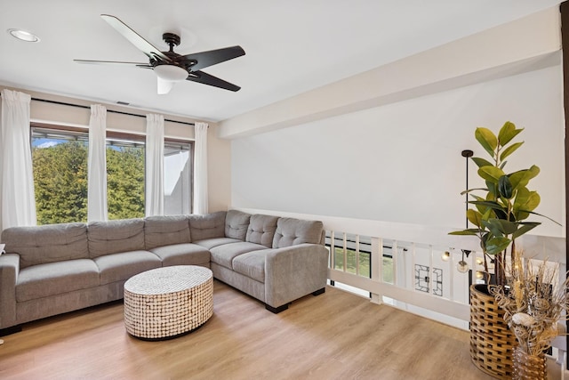 9N909 Koshare Trl, Elgin, IL 60124 - living area featuring ceiling fan, light wood-style floors, and recessed lighting