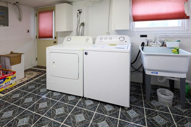 1065 Irwin Ave, Des Plaines, IL 60018 - washroom featuring cabinet space, independent washer and dryer, electric panel, and tile patterned floors