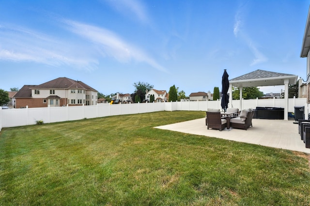 3705 Streamwood Dr, Hazel Crest, IL 60429 - fenced backyard featuring a covered hot tub, a patio area, a residential view, and a gazebo