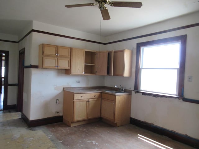 5822 S Sacramento Ave, Chicago, IL 60629 - kitchen featuring ceiling fan and open shelves