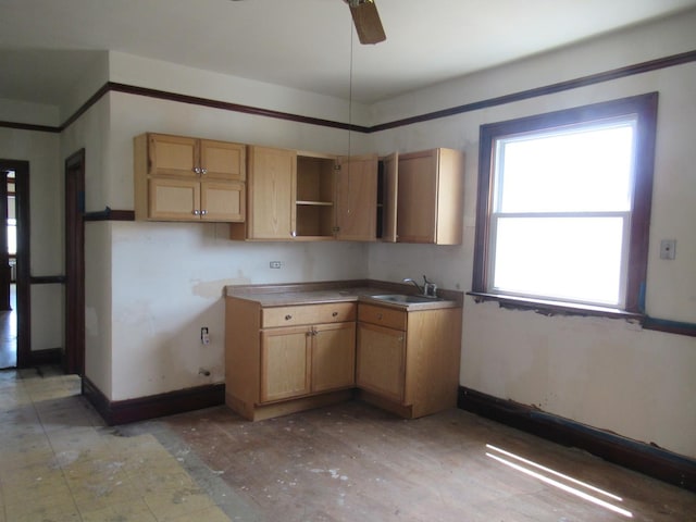 5822 S Sacramento Ave, Chicago, IL 60629 - kitchen with a ceiling fan and open shelves