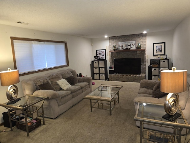 18510 Willow Ln, Lansing, IL 60438 - living room featuring carpet floors and a brick fireplace