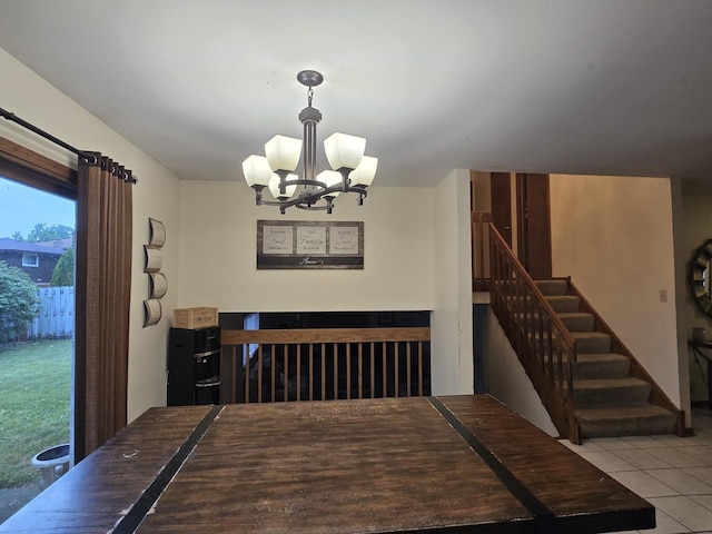 18510 Willow Ln, Lansing, IL 60438 - tiled dining room featuring a chandelier and stairway